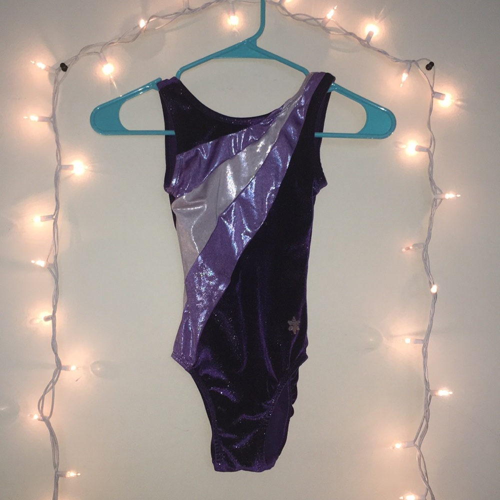 Purple velvet gymnastics leotard